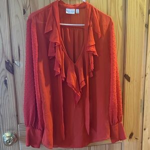 Vince Camuto Women's Vibrant burnt orange Ruffle Blouse